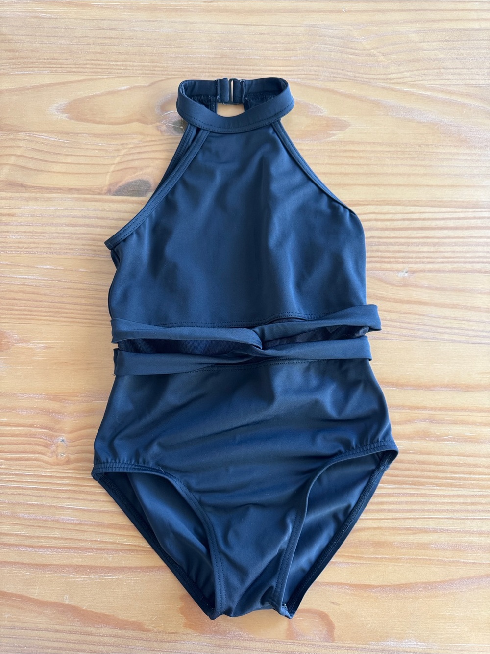 Balera Girls' High Neck Black leotard with waist straps